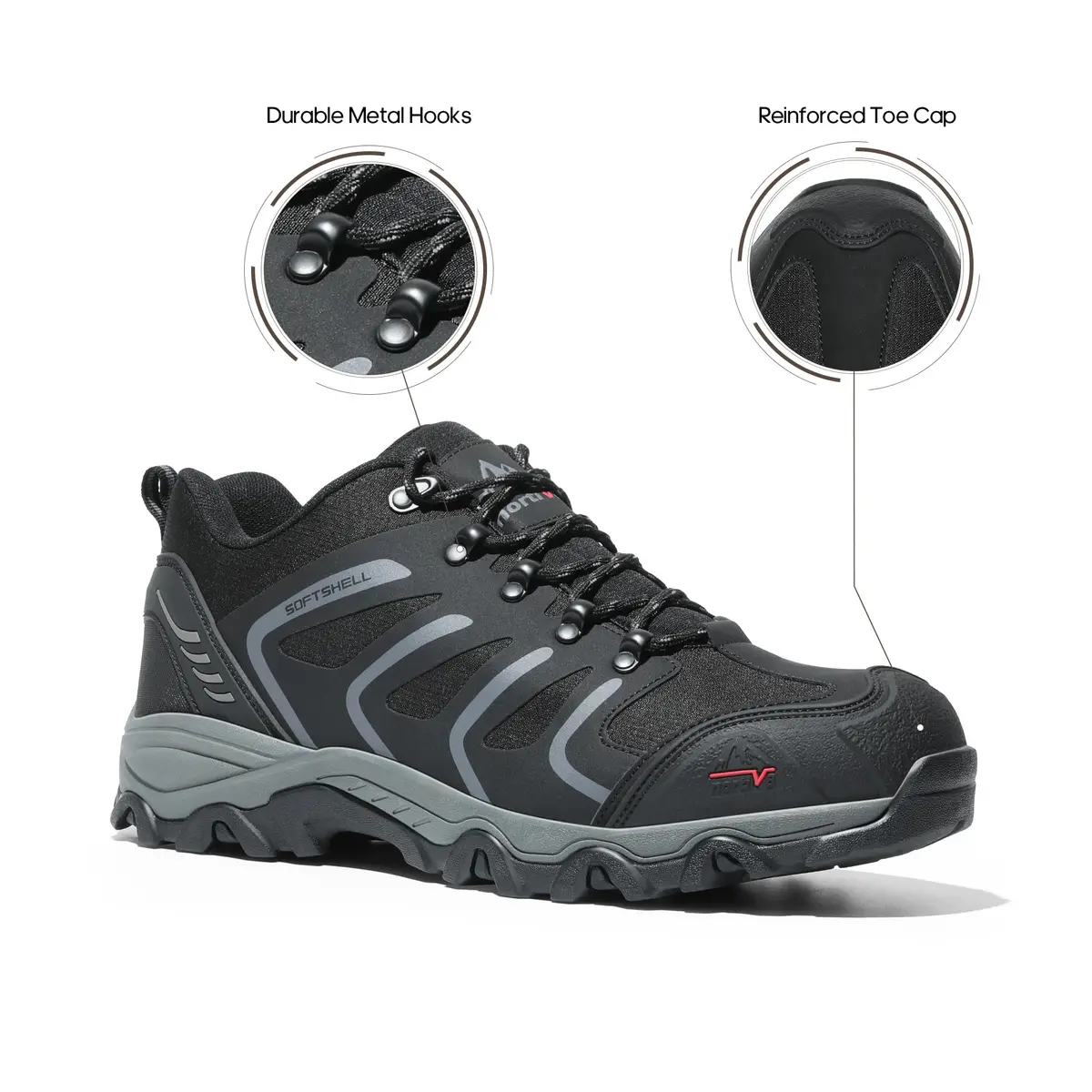 NORTIV 8 Men's Waterproof Hiking Shoes Low Top Black/Dark/Grey 23.6cm (9.3in) - view 8