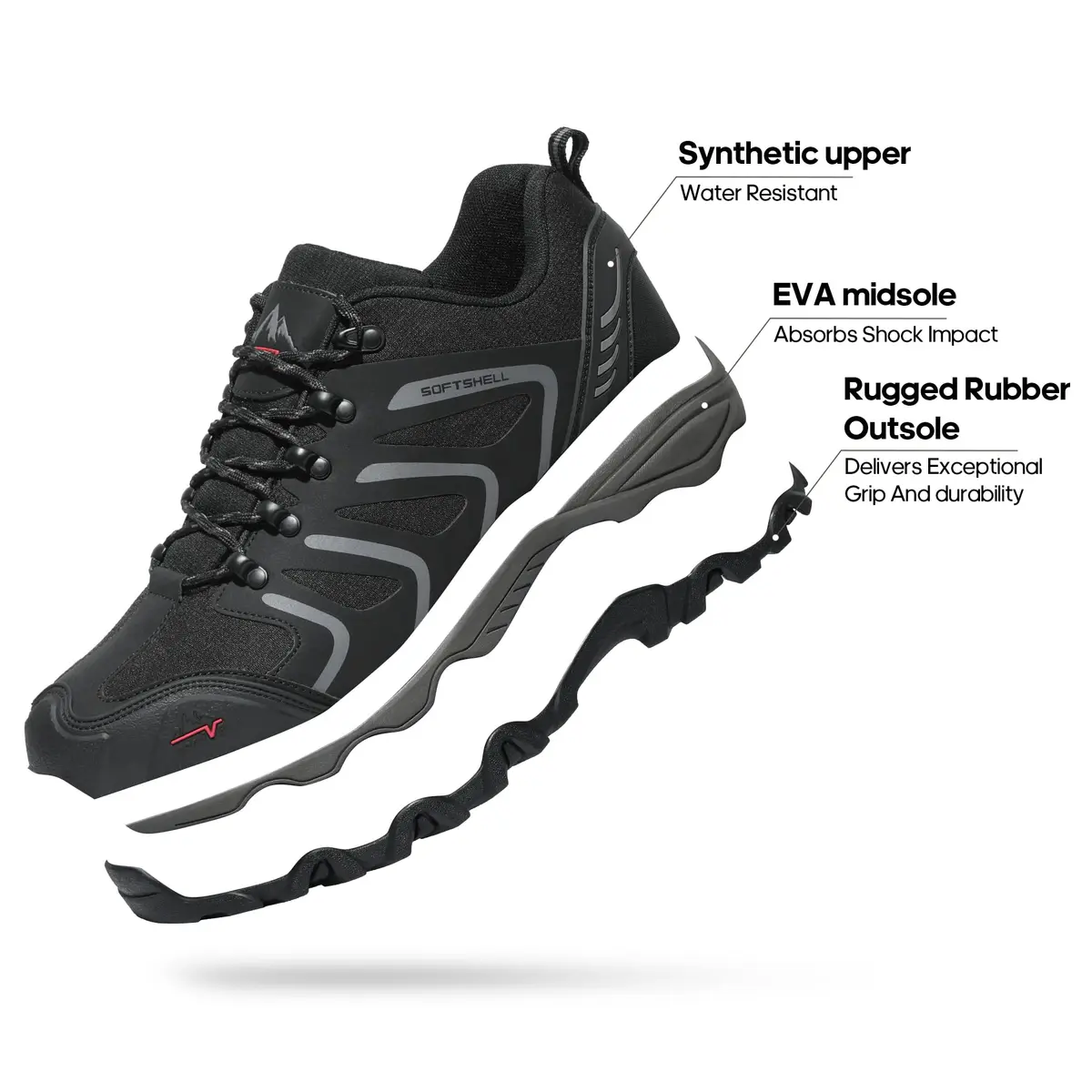 NORTIV 8 Men's Waterproof Hiking Shoes Low Top Black/Dark/Grey 23.6cm (9.3in) - view 4