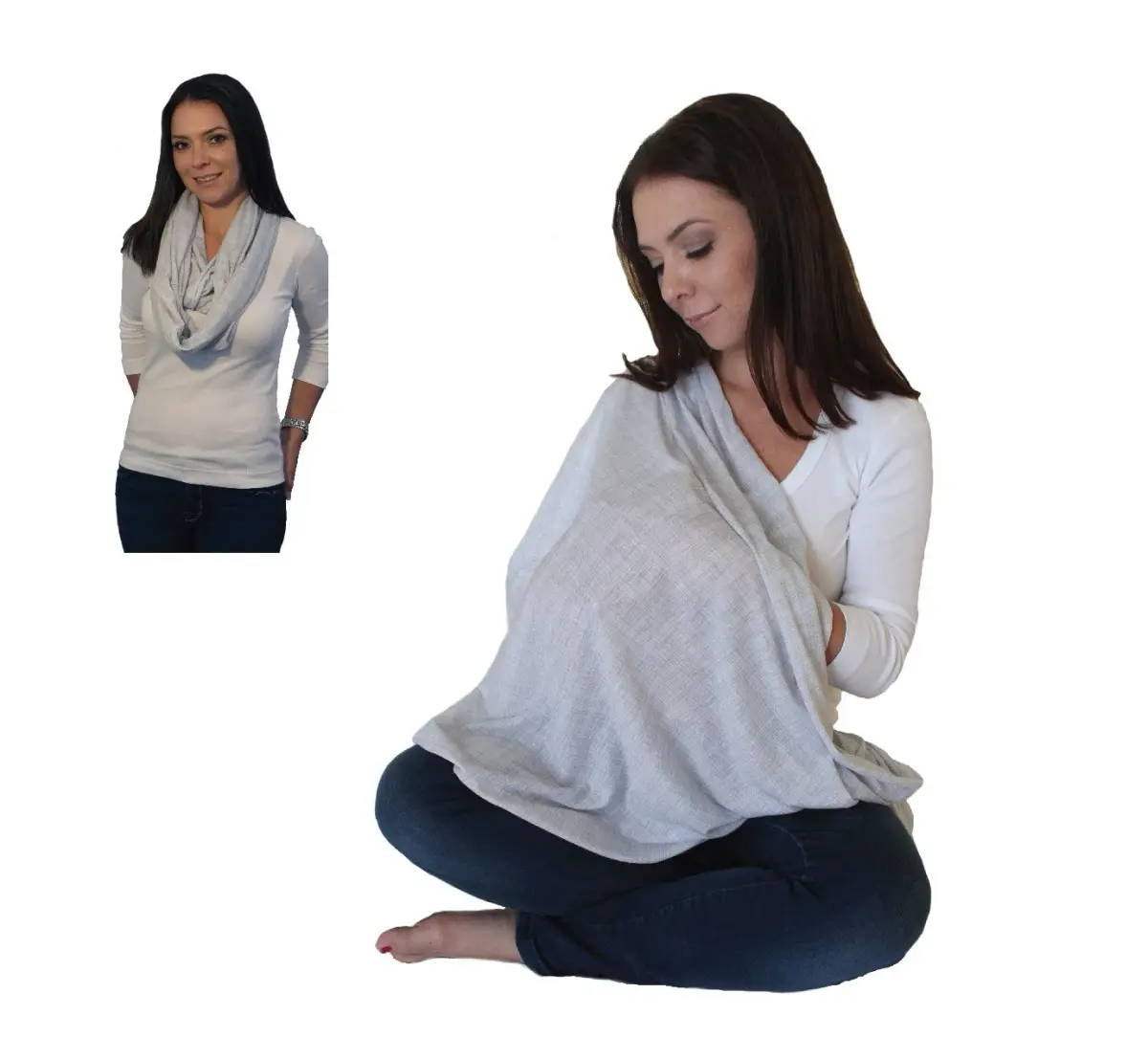 LK Baby Nursing Scarf for Breastfeeding Privacy Cover - 2 Pack Grey & Blue | Breathable Jersey Fabric - view 4