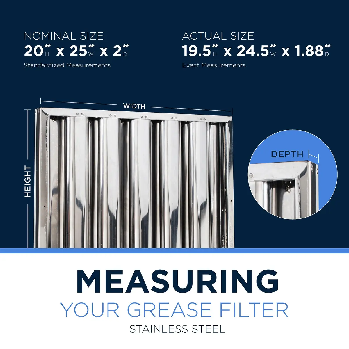 Kleen-Gard Stainless Steel Commercial Kitchen Hood Filter, 20H x 25W | Heavy-Duty Grease Filter for Restaurant Exhausts - view 2