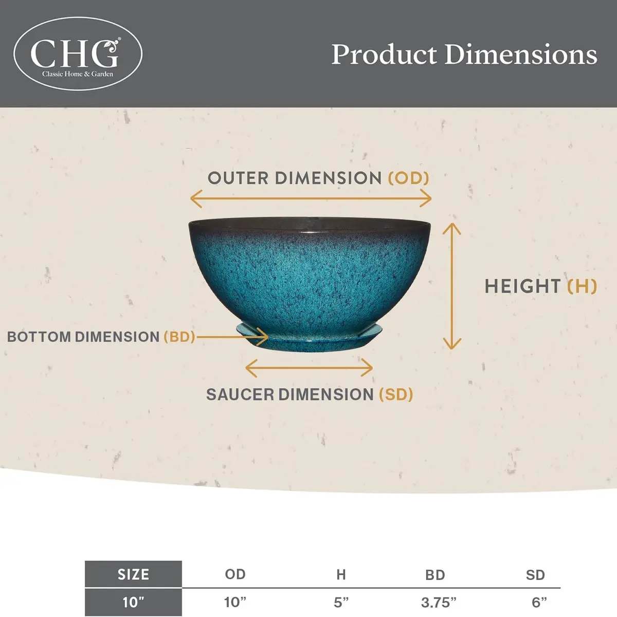 Classic Home & Garden GROWSCAPE Rosie Planter Bowl, 10” Earth | Weather-Resistant Resin with Drainage - view 5