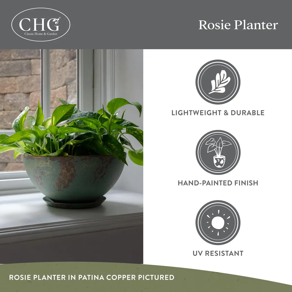 Classic Home & Garden GROWSCAPE Rosie Planter Bowl, 10” Earth | Weather-Resistant Resin with Drainage - view 4