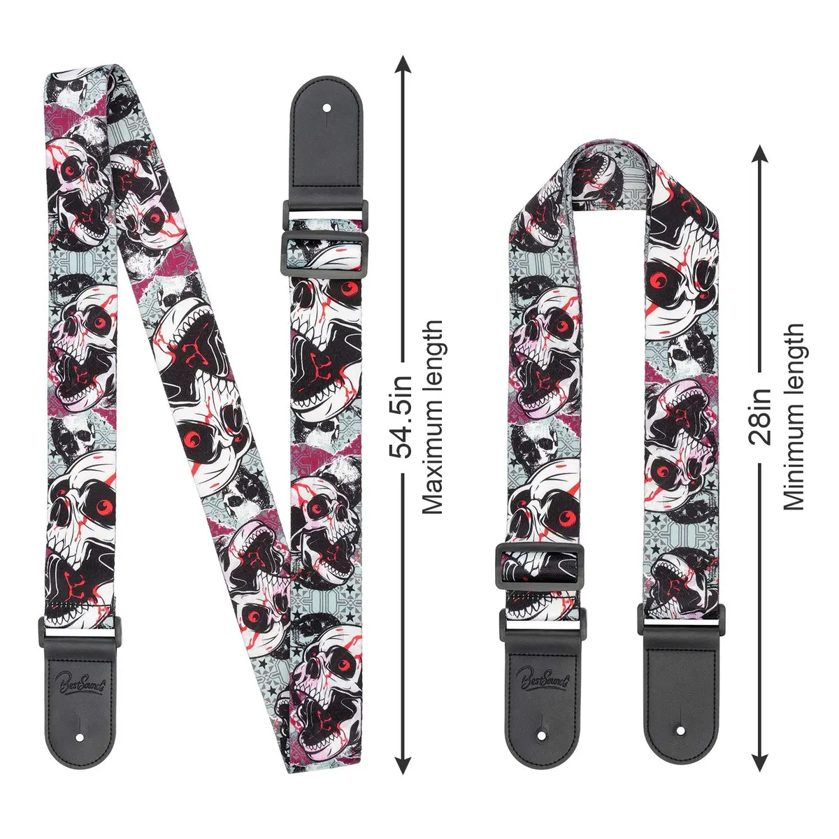 BestSounds Skull Guitar Strap & Leather Ends | Adjustable 85-150cm | Comfortable & Durable - view 2