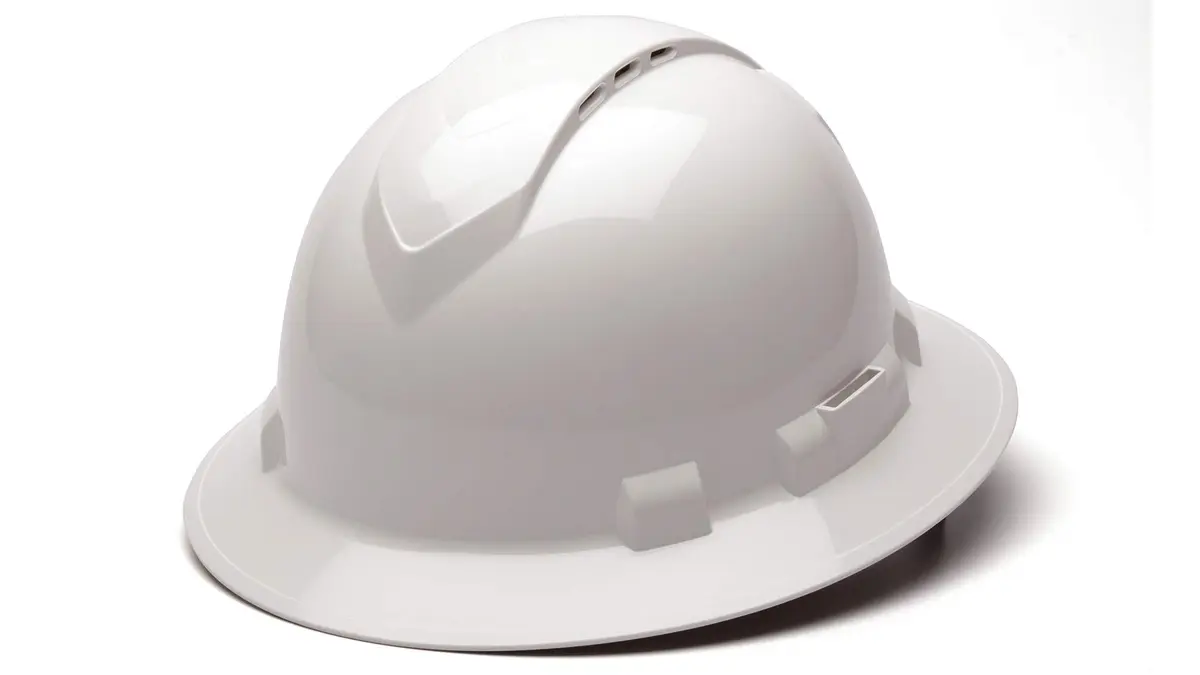 Ridgeline Full Brim Vented Hard Hat with 4-Point Ratchet Suspension, White | ANSI Z89.1 Type I Class C - main product image