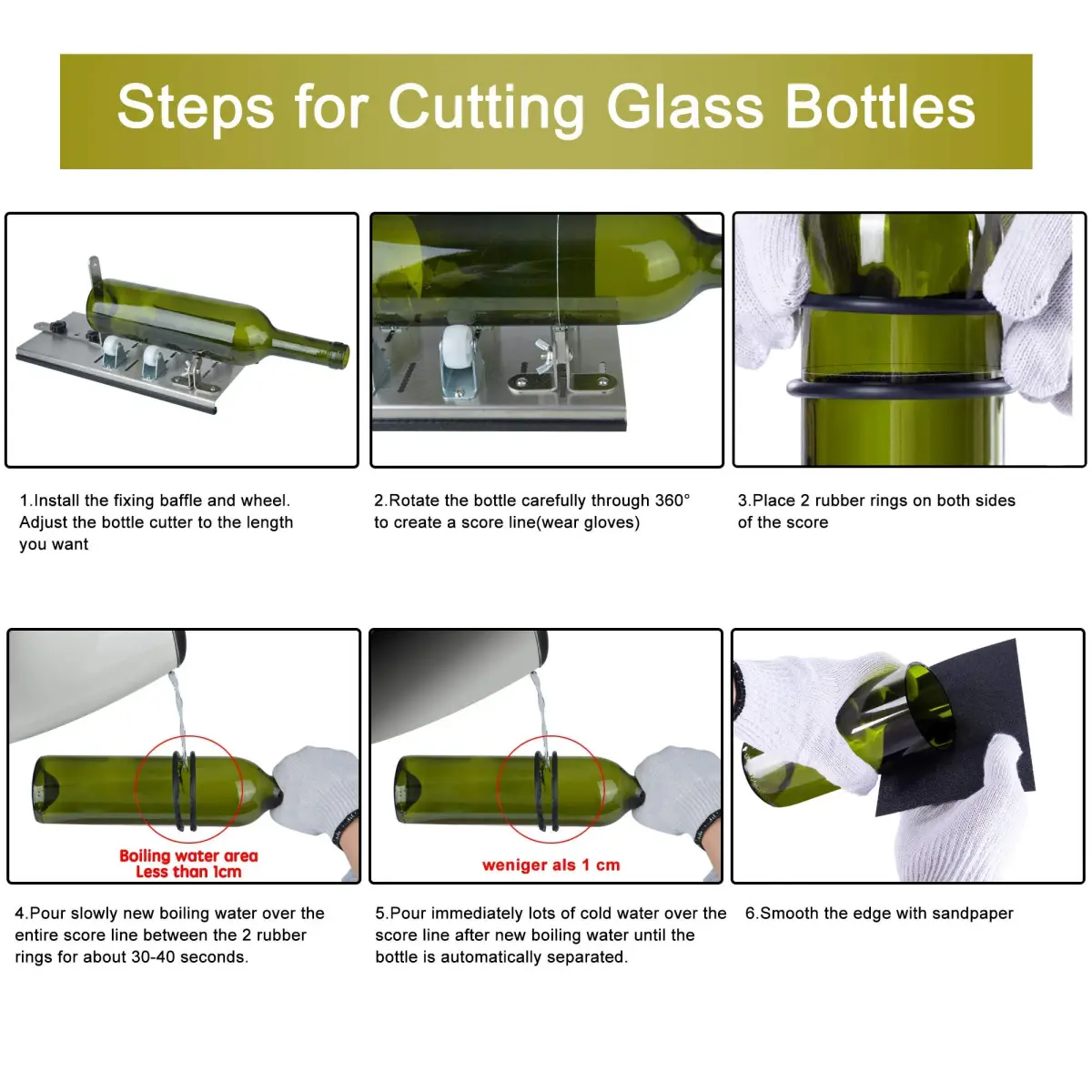 Kalawen Glass Bottle Cutter Kit for DIY Projects | Cuts Wine, Beer, Liquor, Whiskey, Alcohol, Champagne Bottles (Black, 35cm L x 15cm W x 7cm H) - view 7