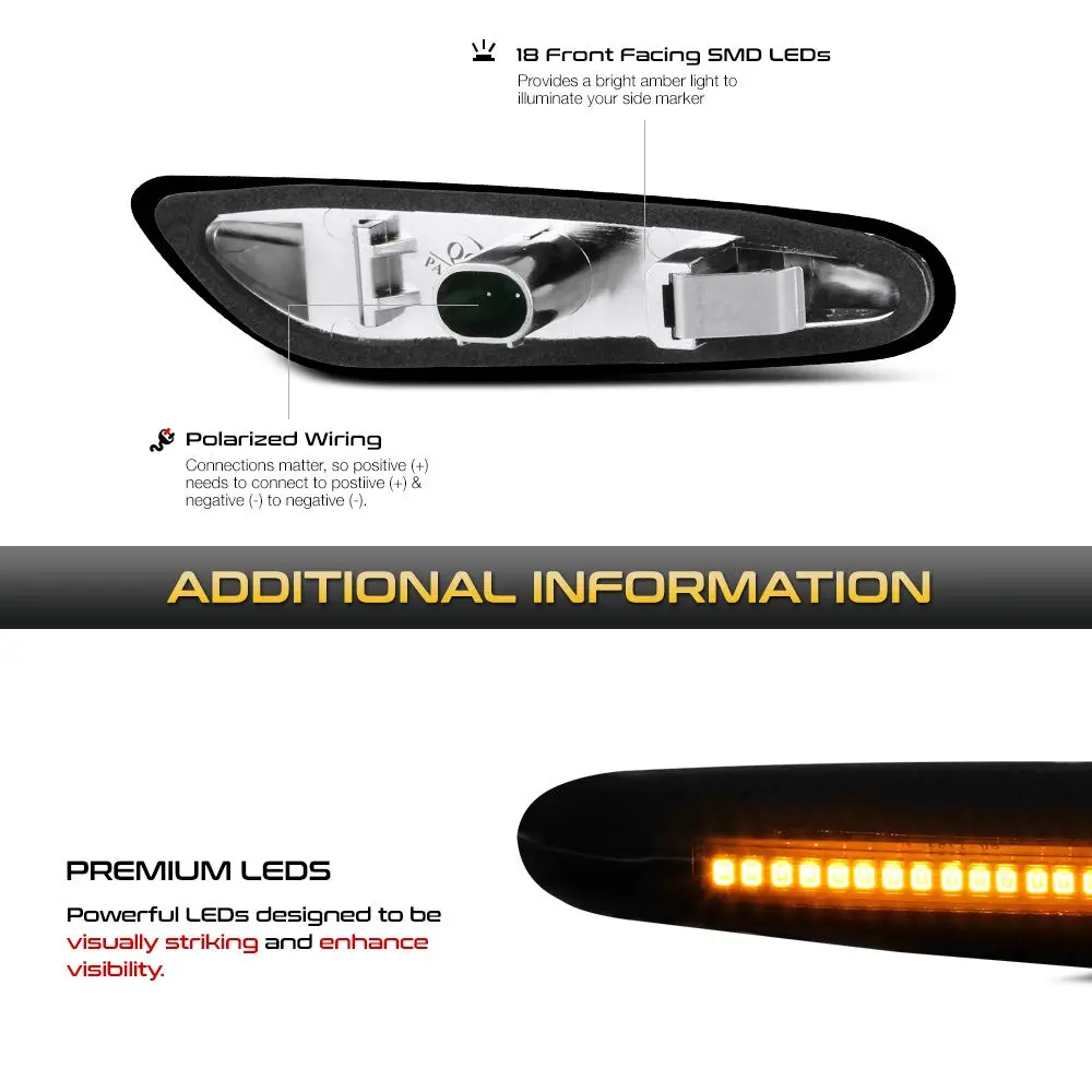 VIPMOTOZ Dark Smoked Lens Full LED Side Marker Light for BMW E82 E88 E90 E91 E92 E93 E60 E61 E83 | Bright, Plug & Play - view 5