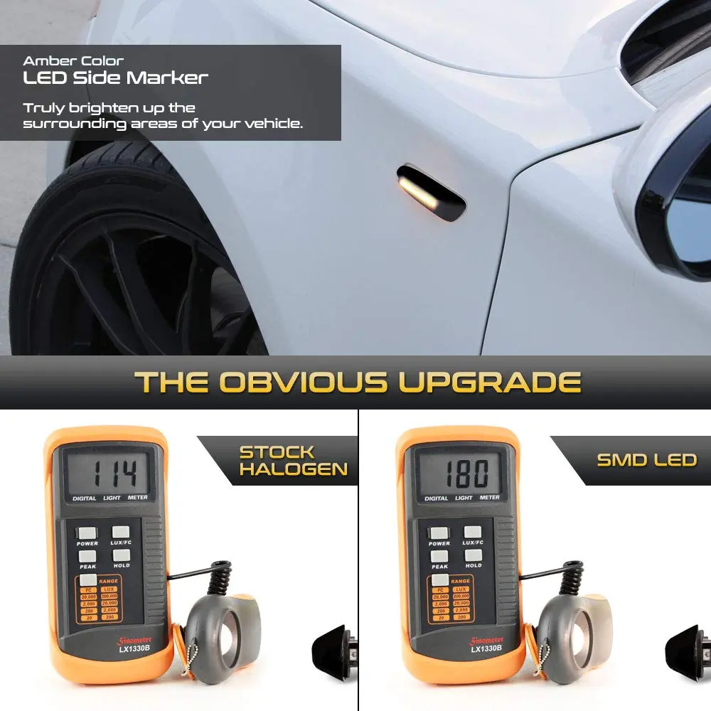 VIPMOTOZ Dark Smoked Lens Full LED Side Marker Light for BMW E82 E88 E90 E91 E92 E93 E60 E61 E83 | Bright, Plug & Play - view 3