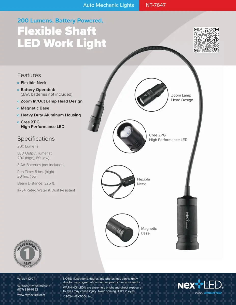 NextLED 20-Inch Gooseneck Magnetic Work Light | Cree LED, Waterproof, Flexible, IP54 (70-120c) - view 2