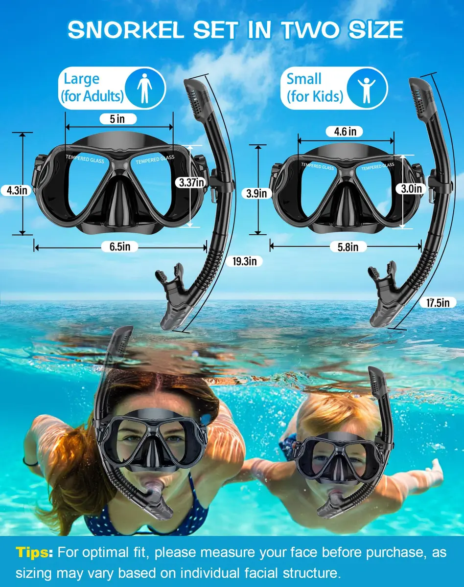 Greatever Snorkeling Gear for Adults Kids | Panoramic Anti-Fog Dry Snorkel Mask Set - view 5