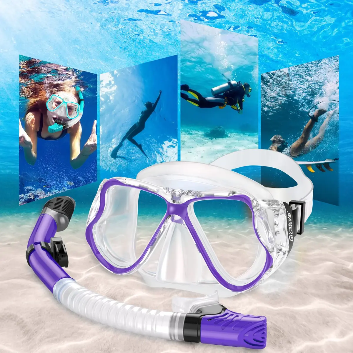 Greatever Snorkeling Gear for Adults Kids | Panoramic Anti-Fog Dry Snorkel Mask Set - view 7