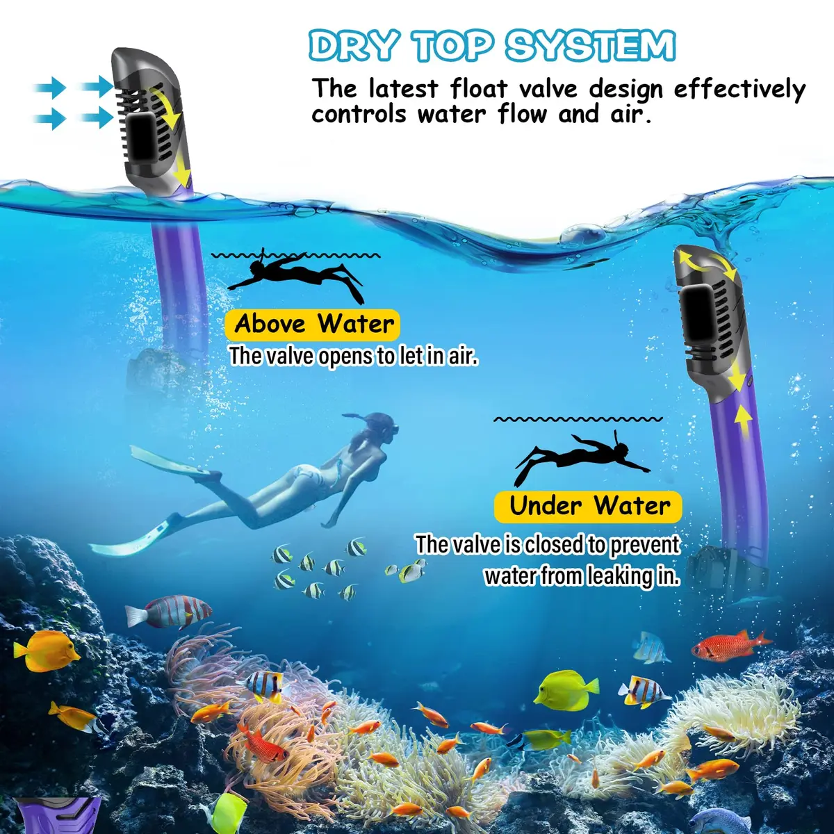 Greatever Snorkeling Gear for Adults Kids | Panoramic Anti-Fog Dry Snorkel Mask Set - view 4