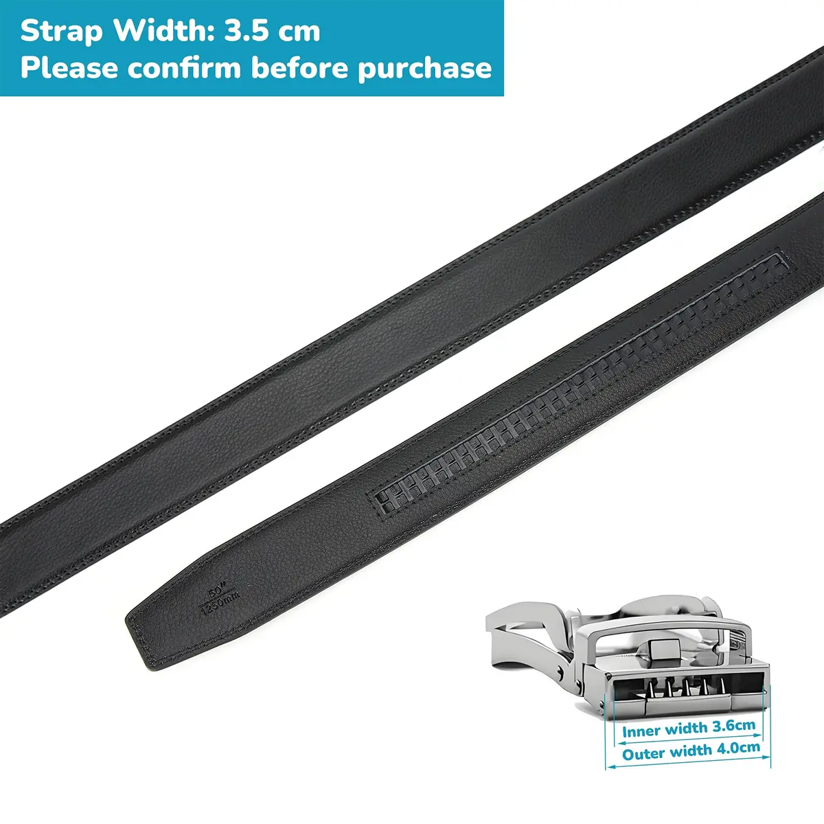 Nelbons Men's 3.5cm Ratchet Belt Strap, Adjustable Waist 130cm (44") | Genuine Leather Replacement Belt for 40mm Buckles - view 3