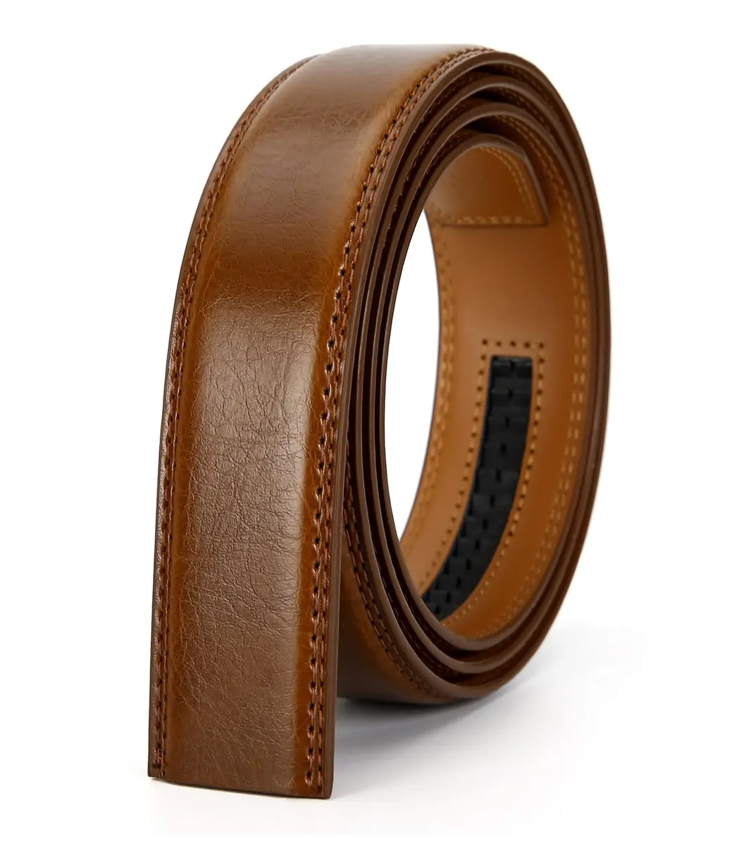 Nelbons Men's Ratchet Belt Strap Only 35mm (1.38") | Brown Genuine Leather, Cut-to-Fit Strap for 40mm Buckles - view 2