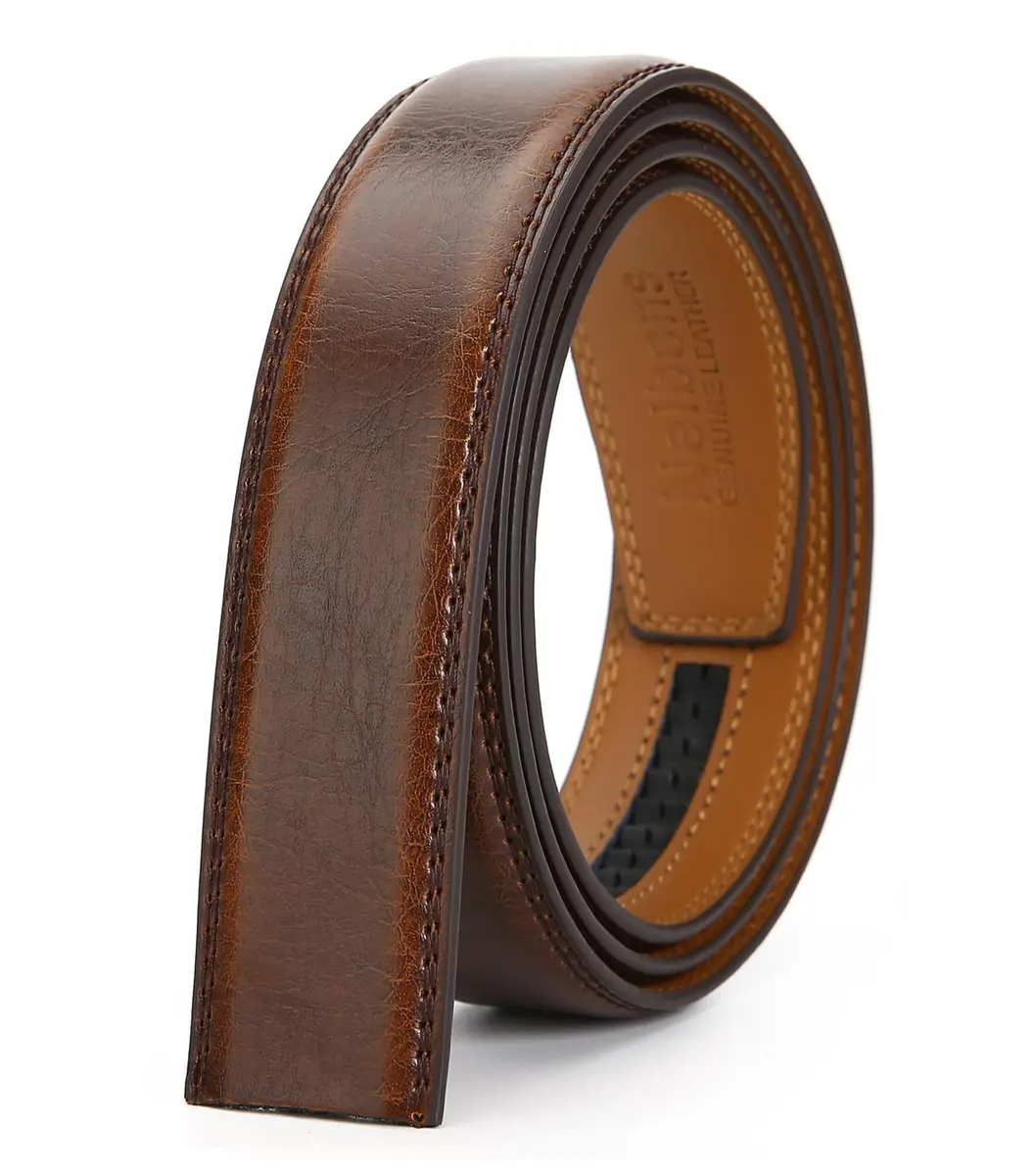 Nelbons 35mm (1.38") Men's Ratchet Belt Strap - Coffee - Adjustable to 44" Waist | Genuine Leather Replacement Strap - view 2