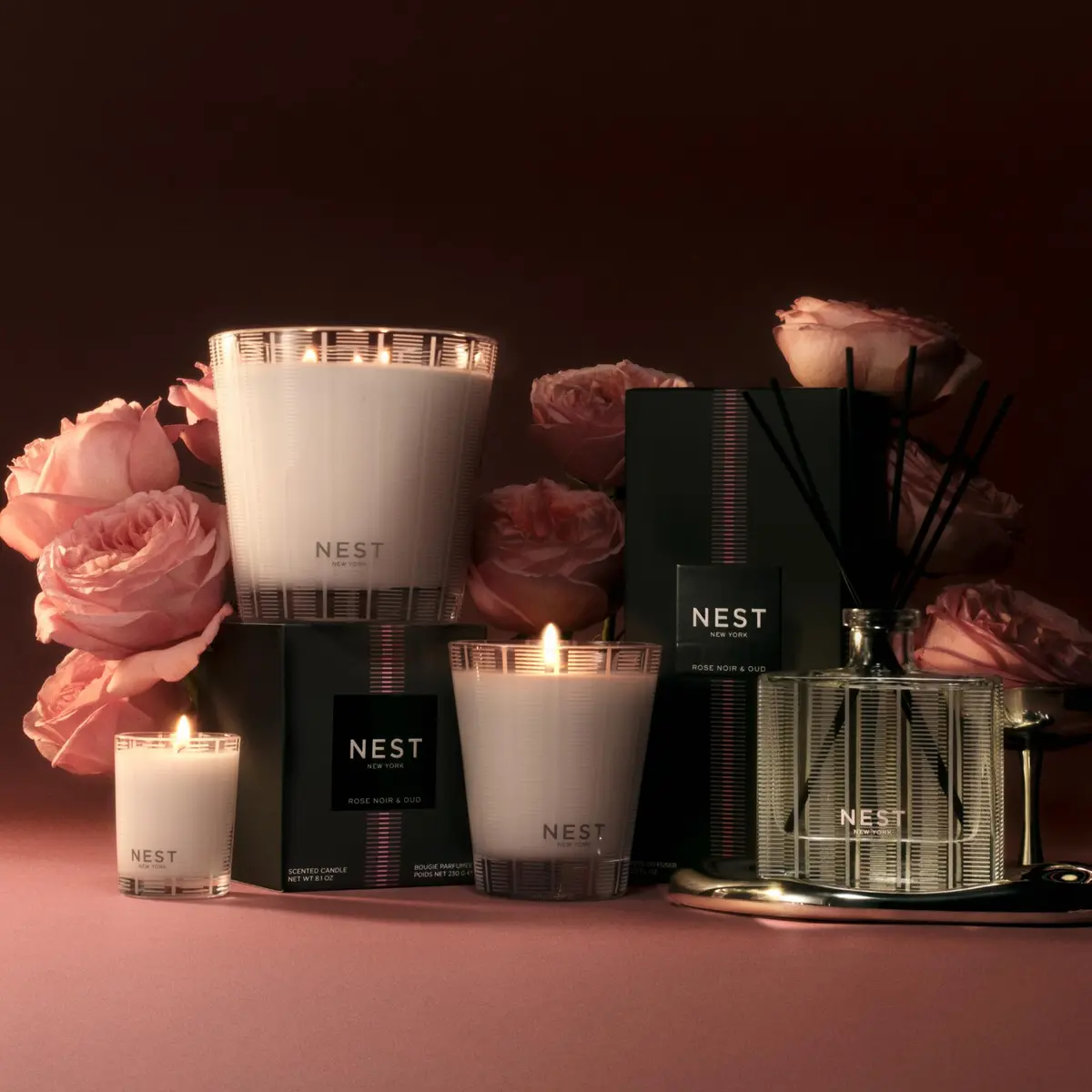 NEST New York Scented Votive Candle, Rose Noir & Oud | Elegant Glass Vessel, 2 oz, Vegan & Cruelty-Free - view 5