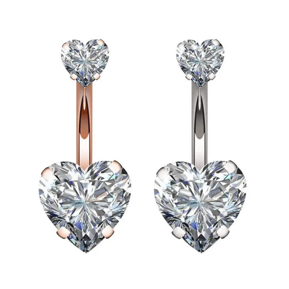 YHMM Belly Button Ring 14G Surgical Steel Double Heart Cubic Zirconia | Rose Gold Tone, Comfortable & Long-lasting (70-120 chars) - view 4