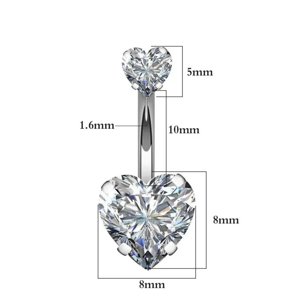 YHMM 14G Surgical Steel Belly Button Ring Double Heart Cubic Zirconia | Silver Tone, 10mm - view 2