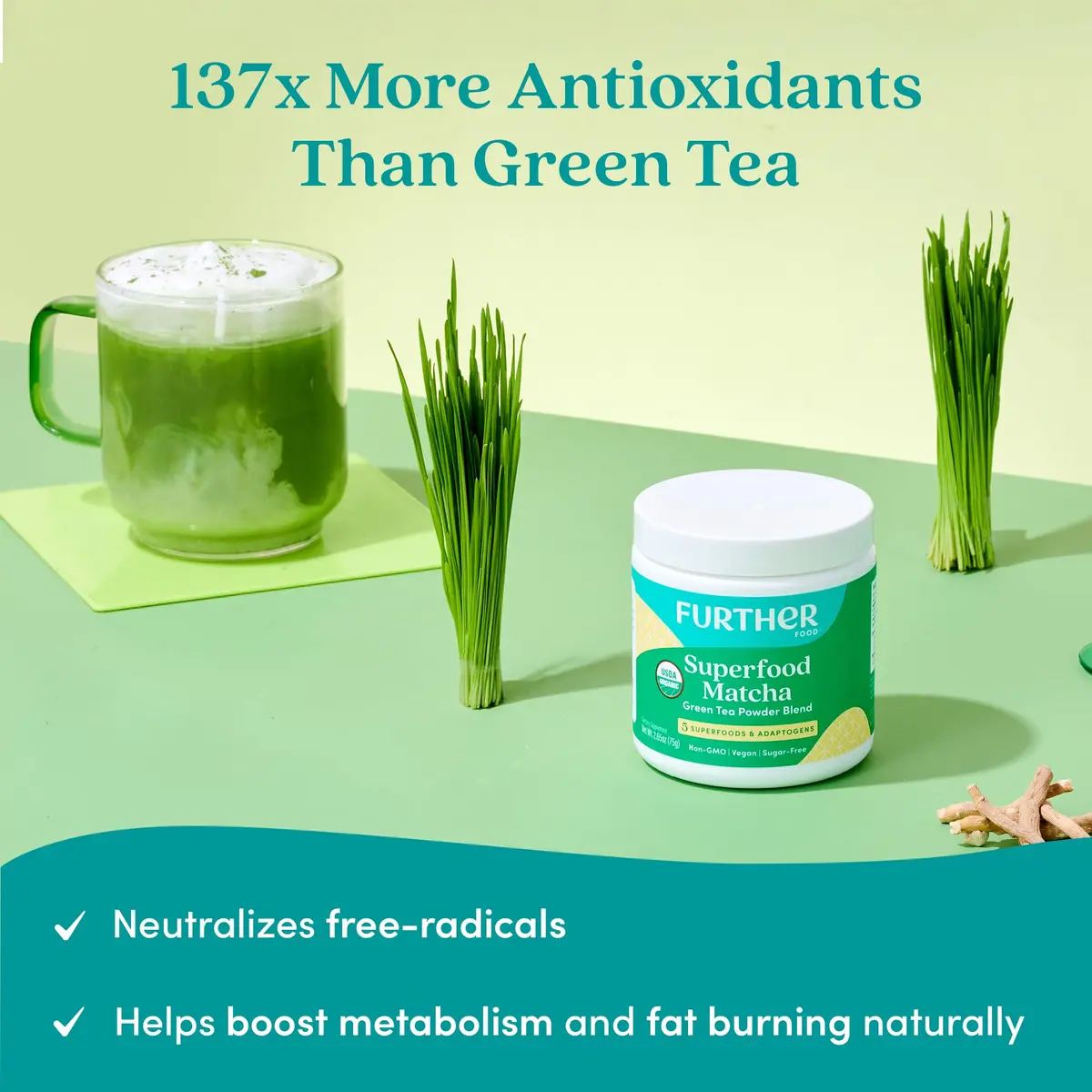 Further Food Superfood Matcha Powder, USDA Organic Japanese Matcha | Natural Energy + Focus + Immune Support (2.65 Oz) - view 5
