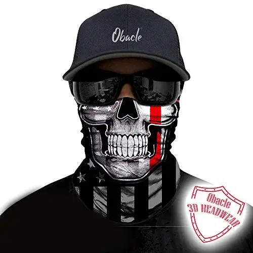 Obacle Skull Face Mask - Flag One Red Line Flag Skull Design, Seamless 3D Tube Bandana for Dust, Wind & UV Protection - view 2