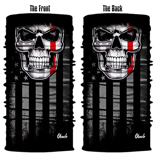 Obacle Skull Face Mask - Flag One Red Line Flag Skull Design, Seamless 3D Tube Bandana for Dust, Wind & UV Protection - view 3