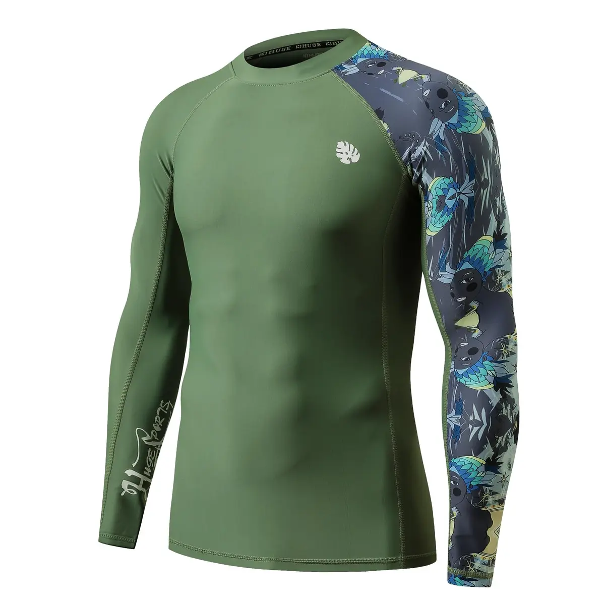 HUGE SPORTS Men's Long Sleeve Rash Guard UPF 50+ Sun Protection Swim Shirt | UV & Moisture Wicking, 80% Polyester 20% Elastane, Medium - main product image