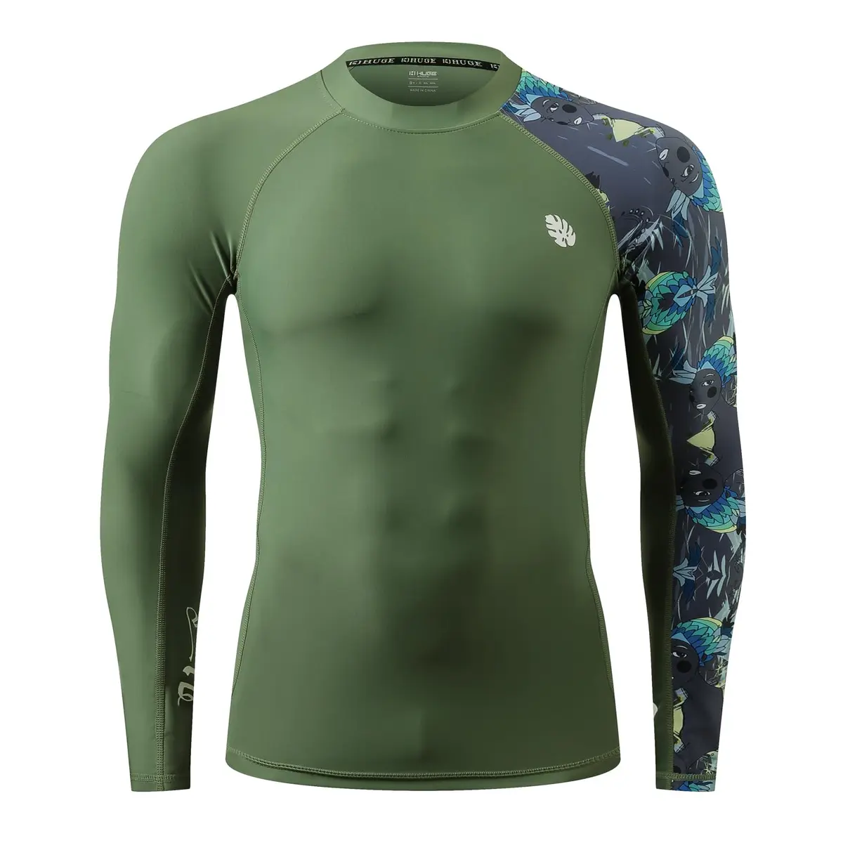 HUGE SPORTS Men's Long Sleeve Rash Guard UPF 50+ Sun Protection Swim Shirt | UV & Moisture Wicking, 80% Polyester 20% Elastane, Medium - view 2