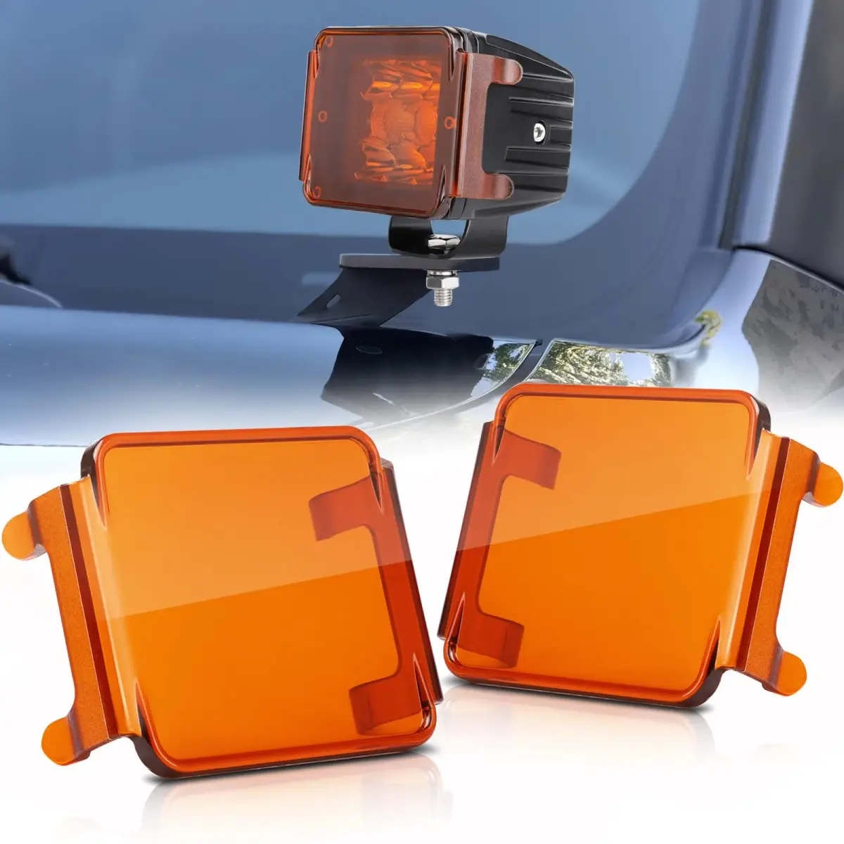SWATOW INDUSTRIES 3 Inch Amber LED Pod Light Covers (2-Pack) | Street Legal Protection - main product image