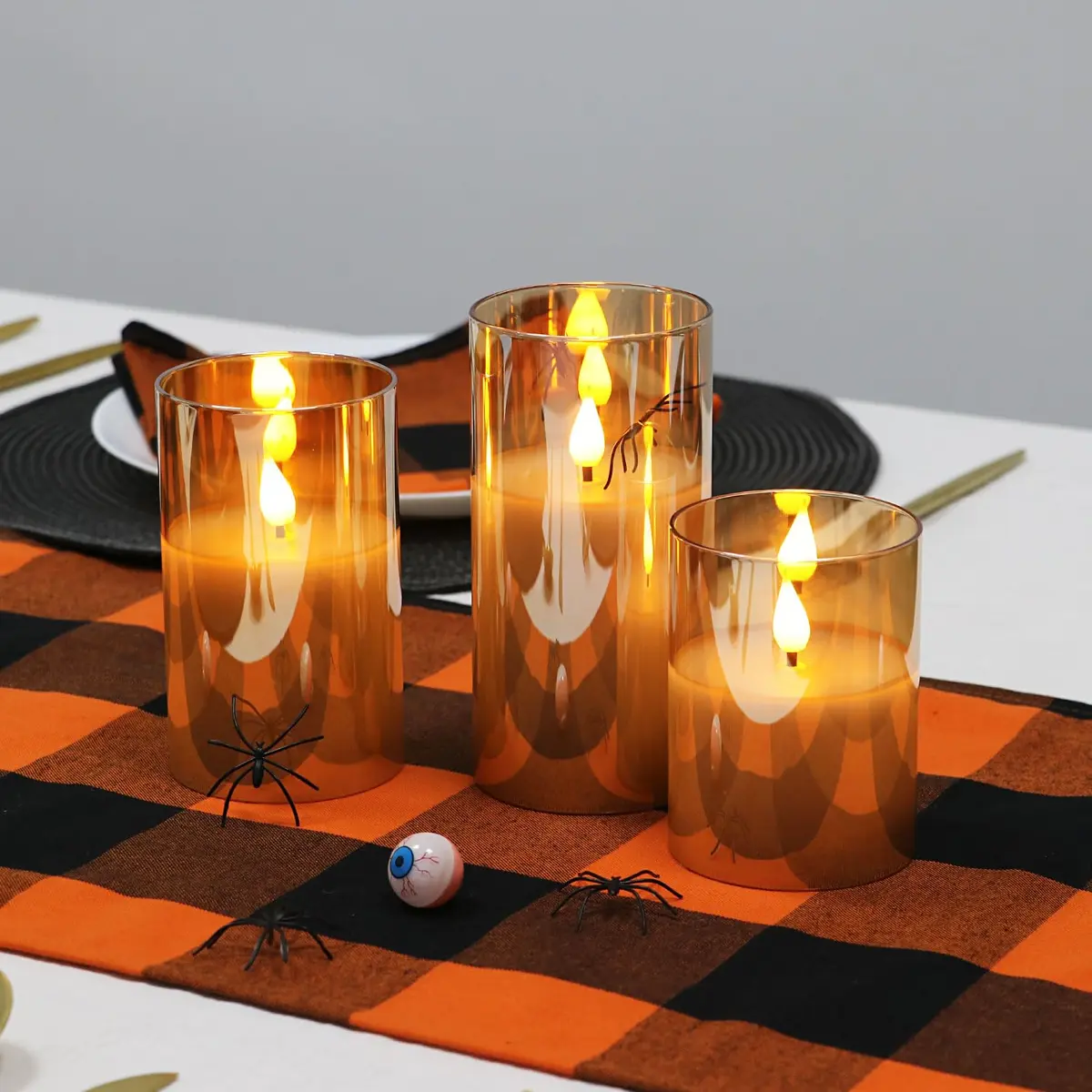 Rhytsing Gold Glass Battery Operated LED Candles with Remote, Warm White Light, Set of 3 (10cm/12.5cm/15cm) - view 6