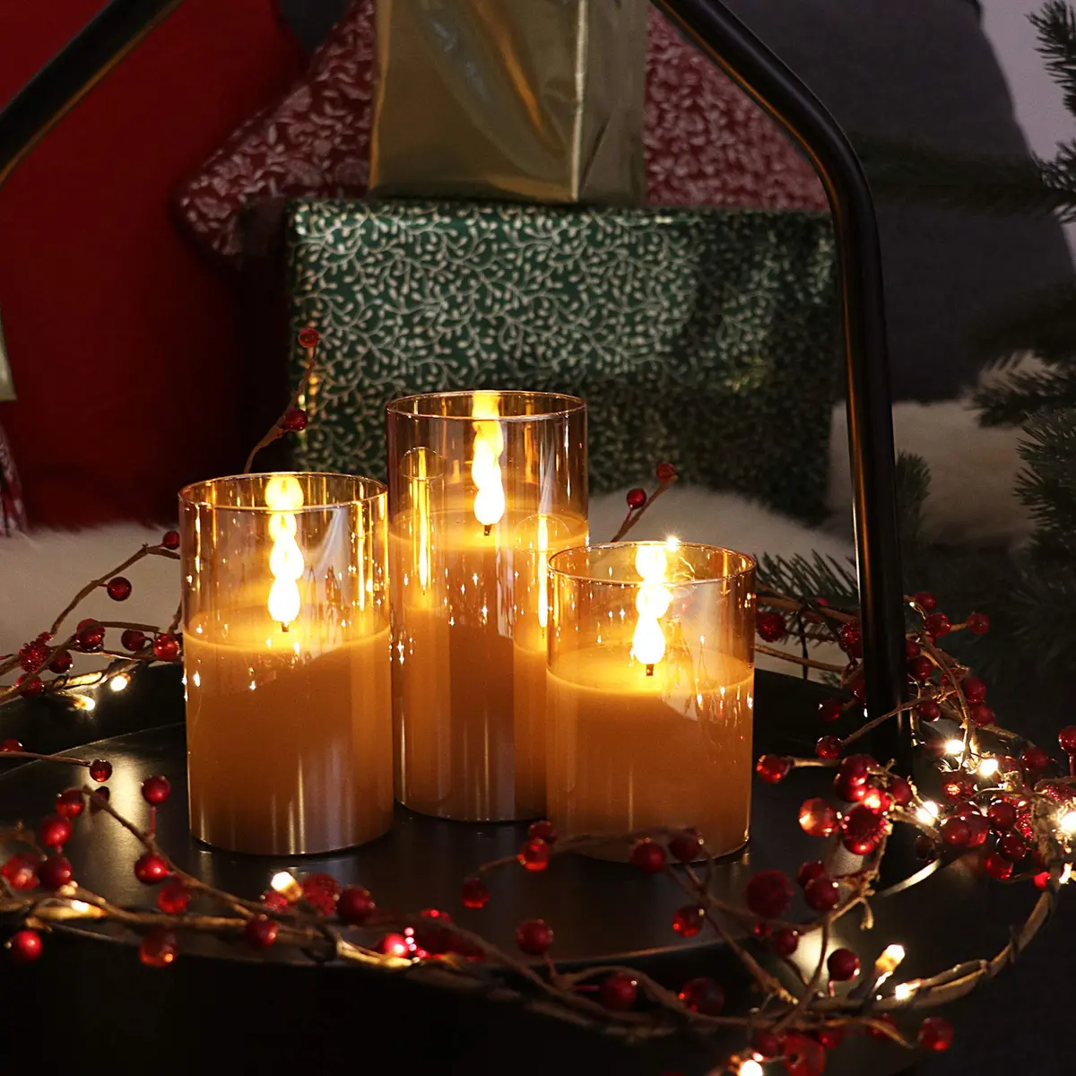 Rhytsing Gold Glass Battery Operated LED Candles with Remote, Warm White Light, Set of 3 (10cm/12.5cm/15cm) - view 7