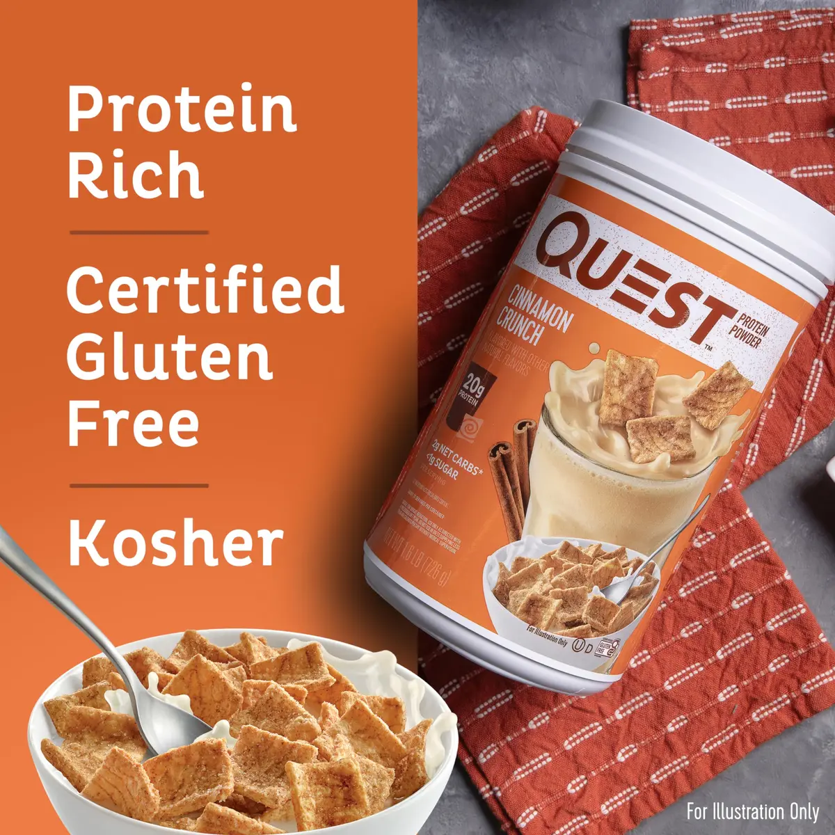 Quest Cinnamon Crunch Protein Powder 1.6 Pound | 20g Protein, Low Carb, Gluten Free - view 3