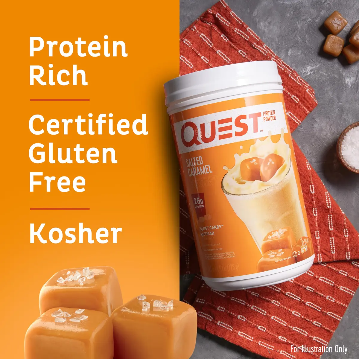 Quest Salted Caramel Protein Powder 1.6lb | 26g Protein, Low Sugar & Carbs, Gluten-Free - view 3