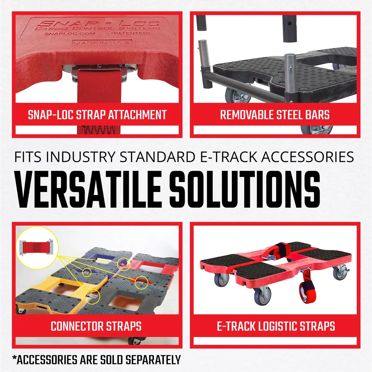 Snap-Loc Dolly 1200 lb Capacity Heavy Duty Material Handling Truck with Built-in E-Track, Made in USA, Red | Professional Cargo Platform - view 5