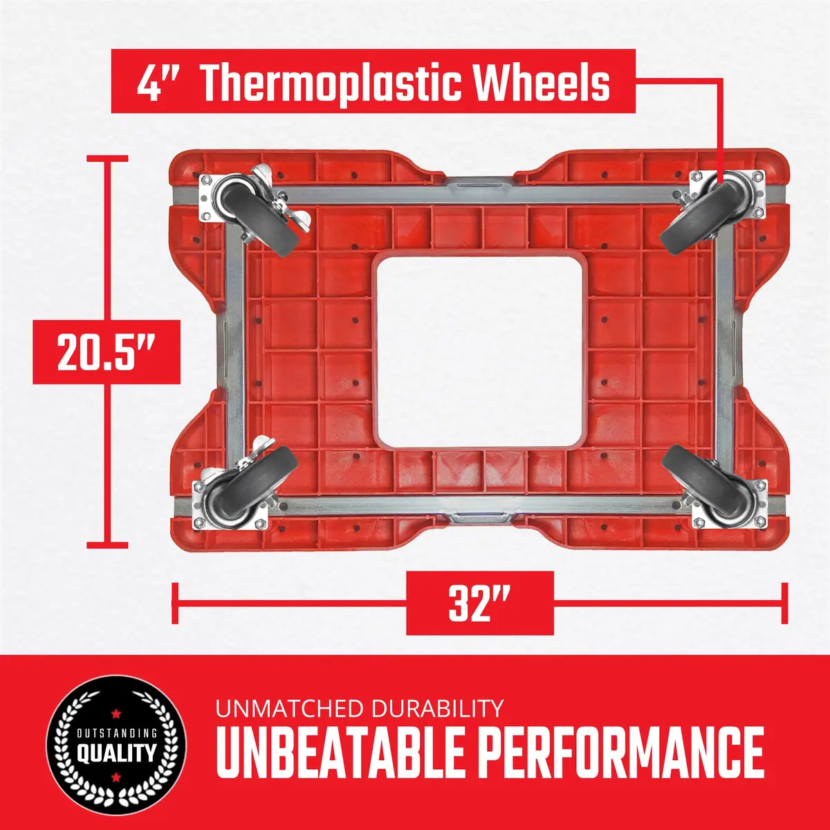 Snap-Loc Dolly 1200 lb Capacity Heavy Duty Material Handling Truck with Built-in E-Track, Made in USA, Red | Professional Cargo Platform - view 4
