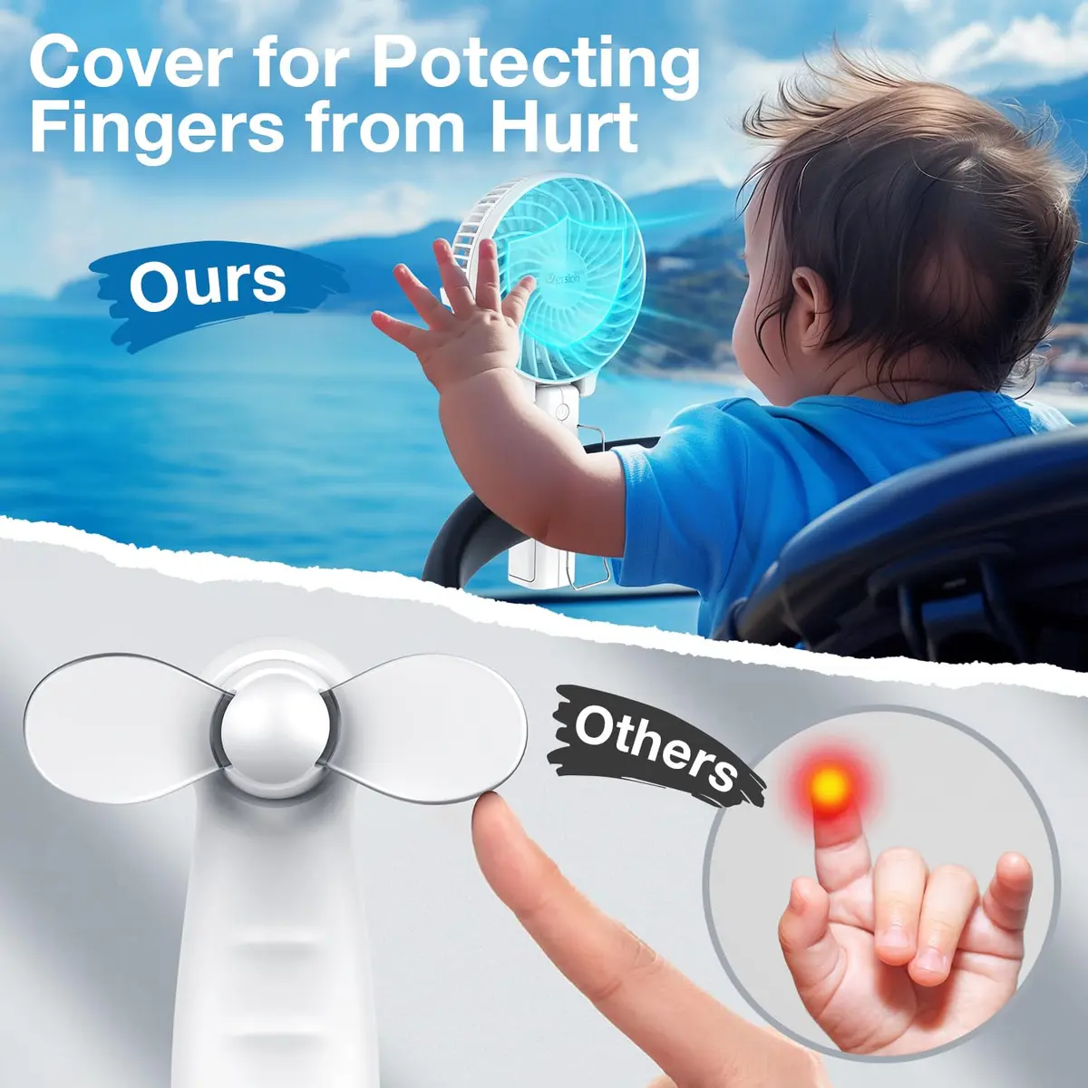 VersionTECH. Portable Handheld Fan White | 3600 RPM USB Rechargeable Mini Table Fan with 4000mAh Battery - view 6