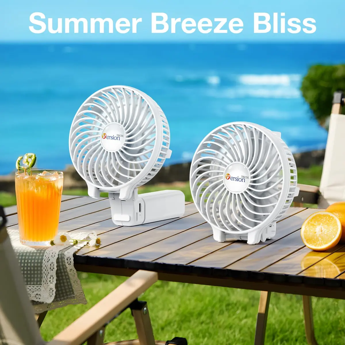 VersionTECH. Portable Handheld Fan White | 3600 RPM USB Rechargeable Mini Table Fan with 4000mAh Battery - view 7