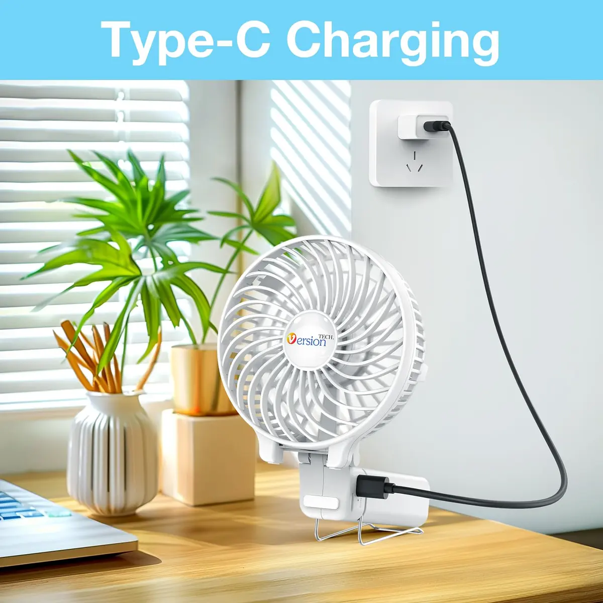 VersionTECH. Portable Handheld Fan White | 3600 RPM USB Rechargeable Mini Table Fan with 4000mAh Battery - view 8