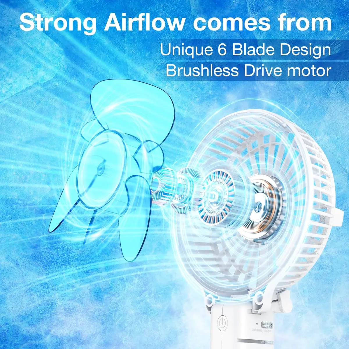 VersionTECH. Portable Handheld Fan White | 3600 RPM USB Rechargeable Mini Table Fan with 4000mAh Battery - view 2