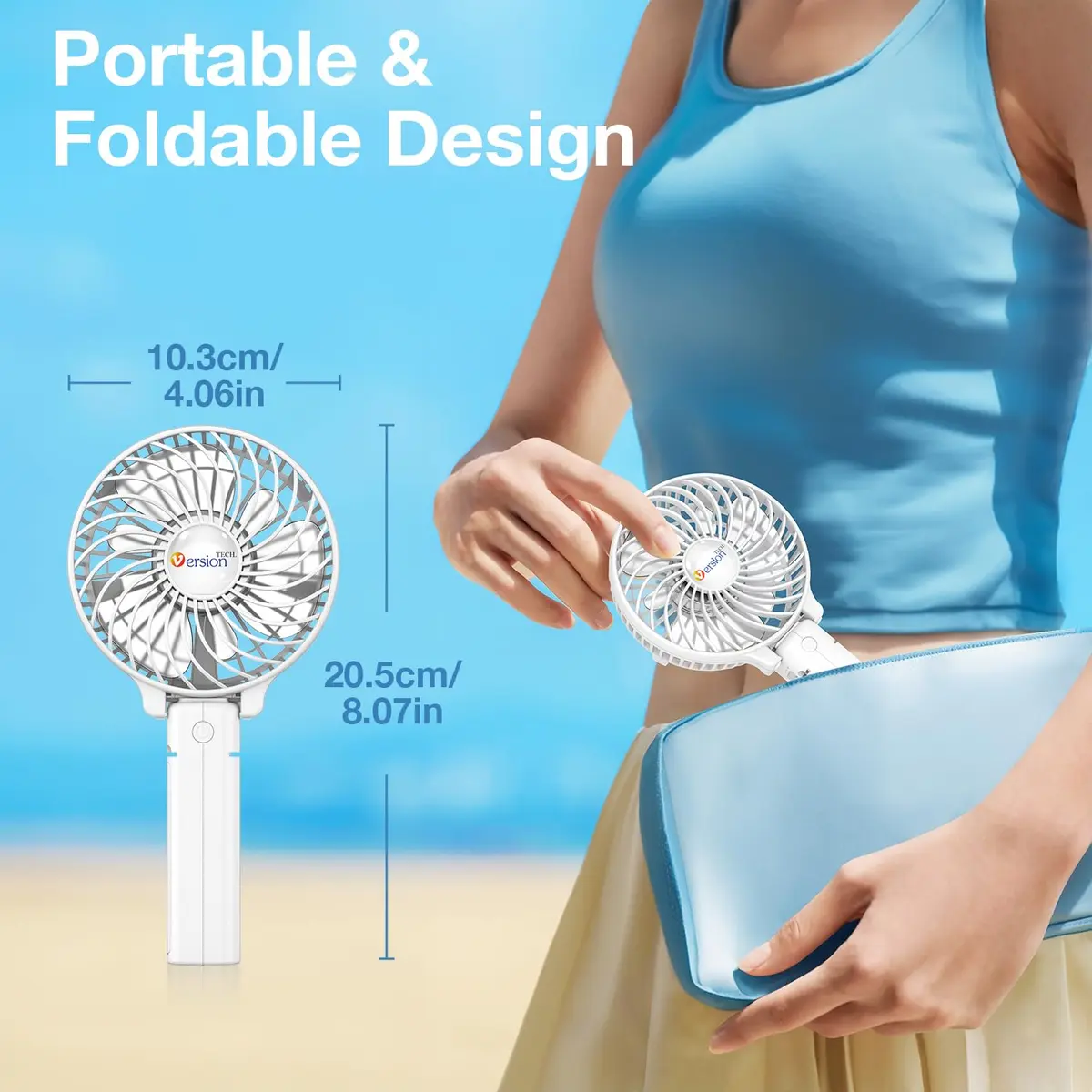 VersionTECH. Portable Handheld Fan White | 3600 RPM USB Rechargeable Mini Table Fan with 4000mAh Battery - view 4