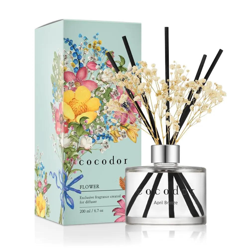 Cocod'or Reed Diffuser Set with Preserved Baby's Breath & April Breeze Scent 200ml (6.7oz) | Long-Lasting Home Fragrance - main product image