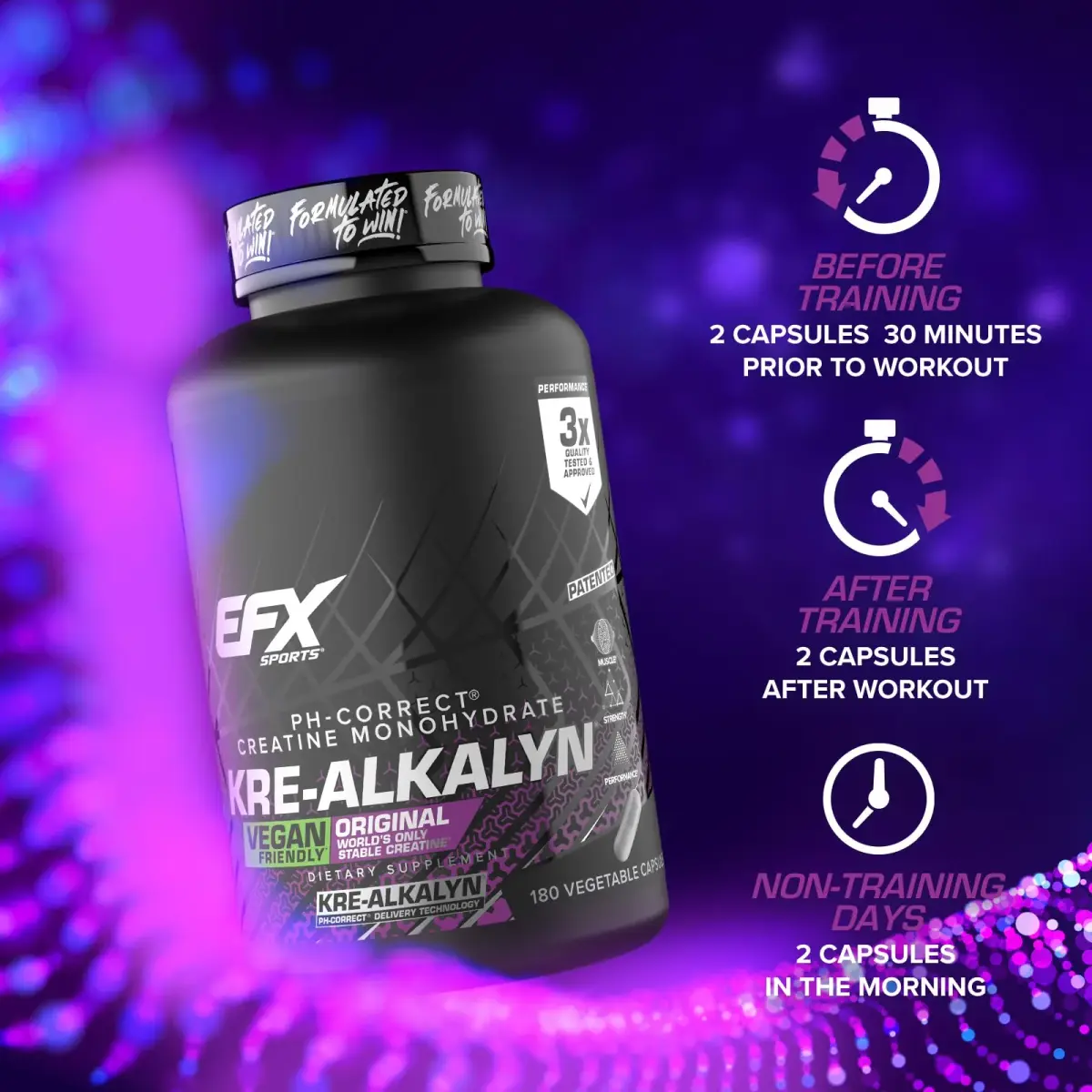 EFX Sports Kre-Alkalyn EFX pH-Correct Creatine Monohydrate Pill Supplement 180 Veggie Capsules | Vegan Friendly Strength & Muscle Growth - view 8