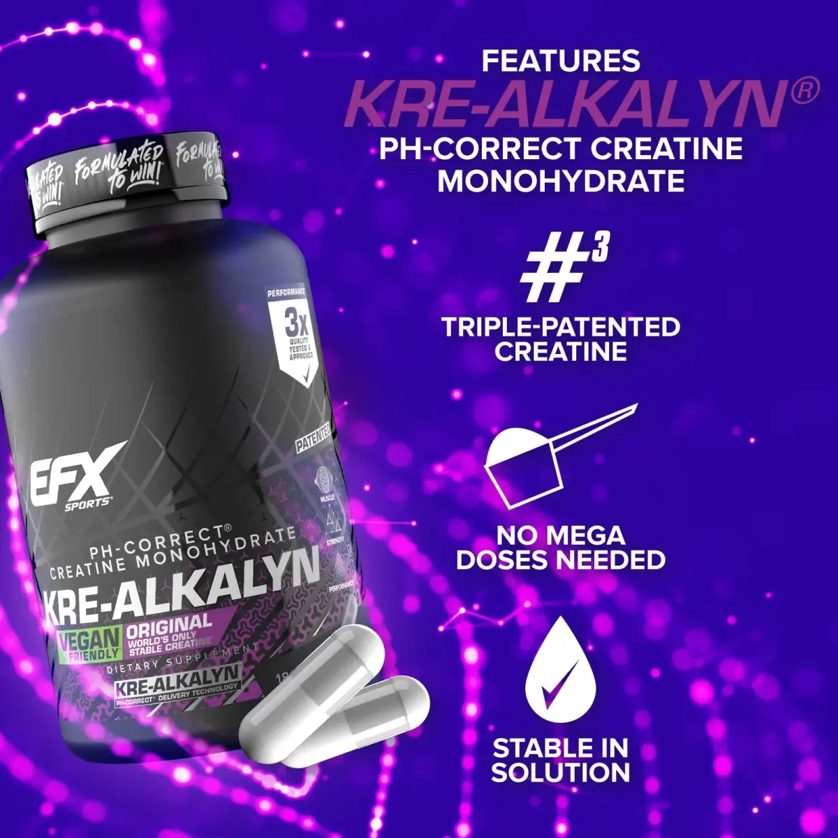 EFX Sports Kre-Alkalyn EFX pH-Correct Creatine Monohydrate Pill Supplement 180 Veggie Capsules | Vegan Friendly Strength & Muscle Growth - view 4