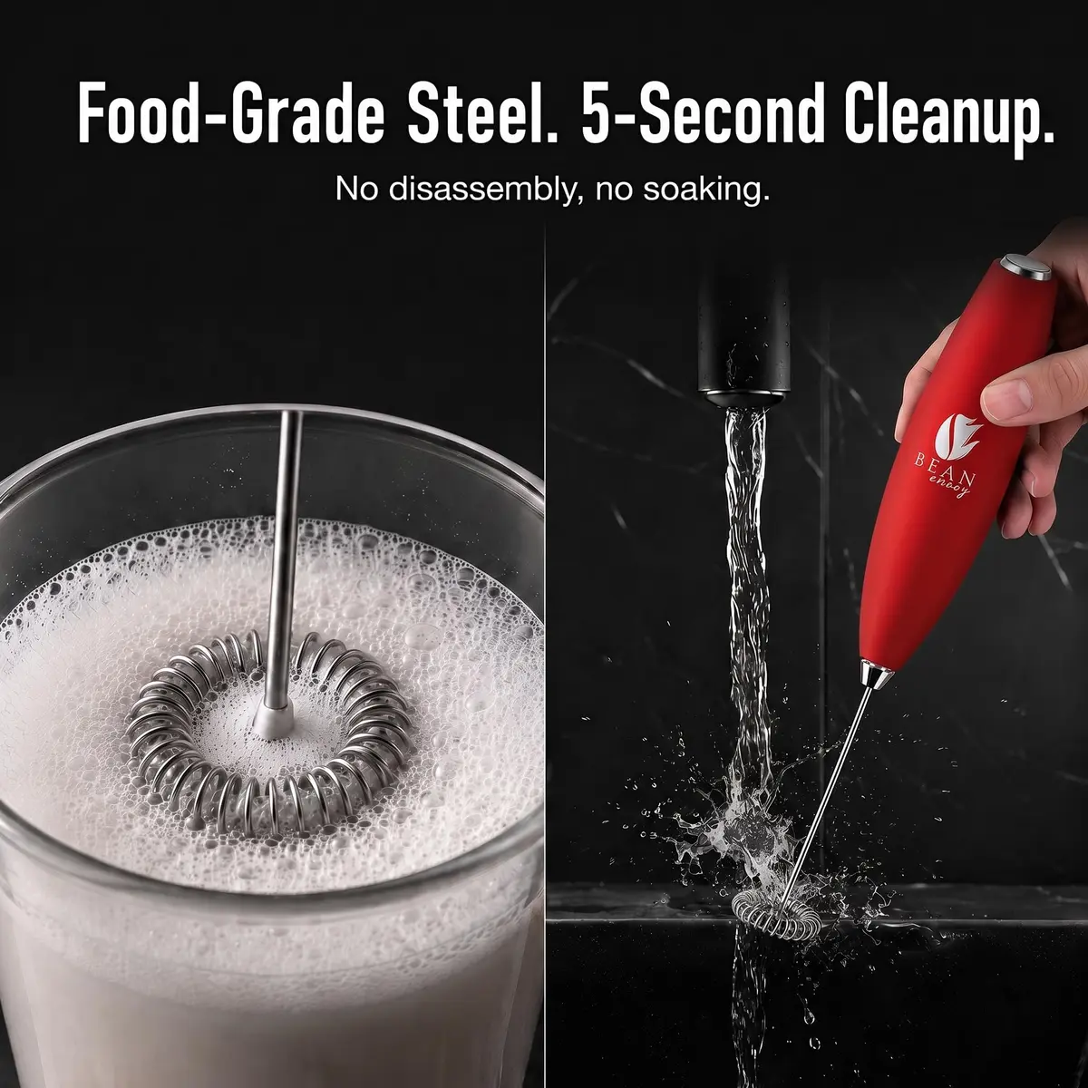 Bean Envy Red Milk Frother Handheld Wand with Stand | Powerful 19,000 RPM Motor for Creamy Foam - view 6