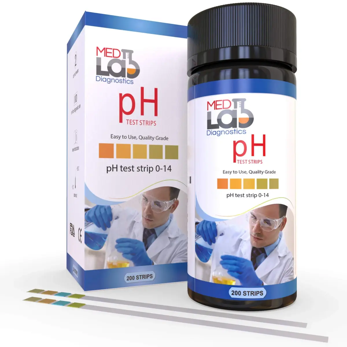 Med Lab Diagnostics Universal pH Test Strips 200 Count | Accurate pH 0-14 for Water, Urine, Saliva - main product image