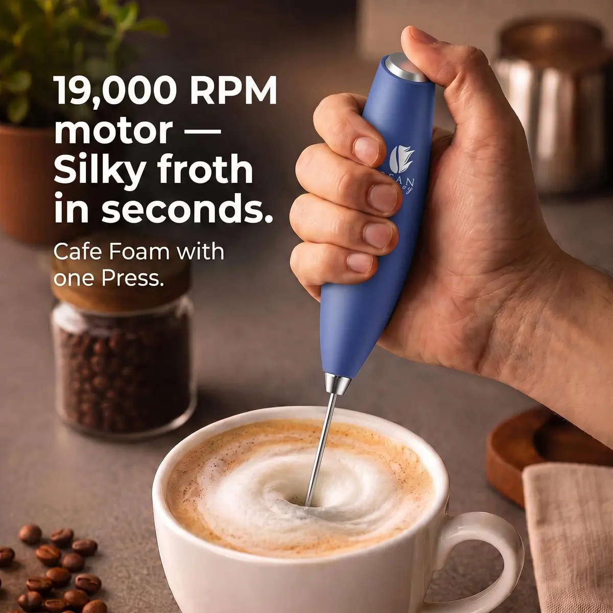 Bean Envy Milk Frother Handheld - Blue | 19,000 RPM Electric Foam Maker for Coffee & Hot Chocolate - view 2