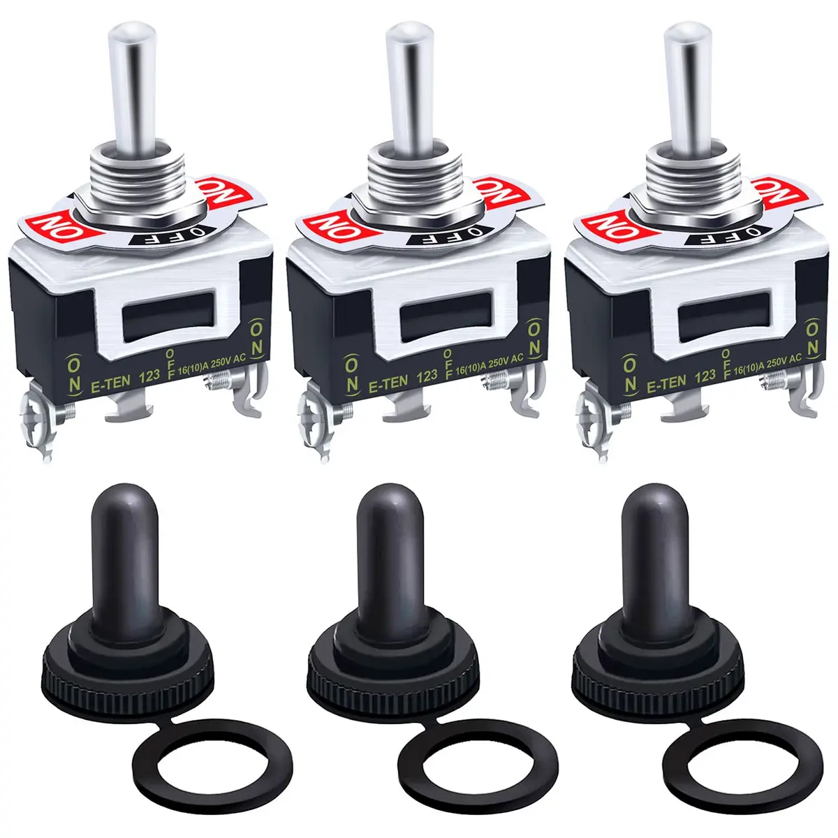 Twidec Heavy Duty Rocker Momentary Toggle Switch 16A 250V AC SPDT 3 Pin Waterproof Waterproof Boot Cap Cover - main product image
