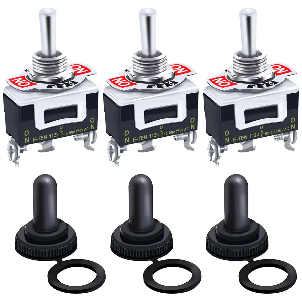 Twidec Heavy Duty SPDT Toggle Switch 16A 250V AC 3-Pin ON/Off/ON with Waterproof Cover (3-Pack) - main product image