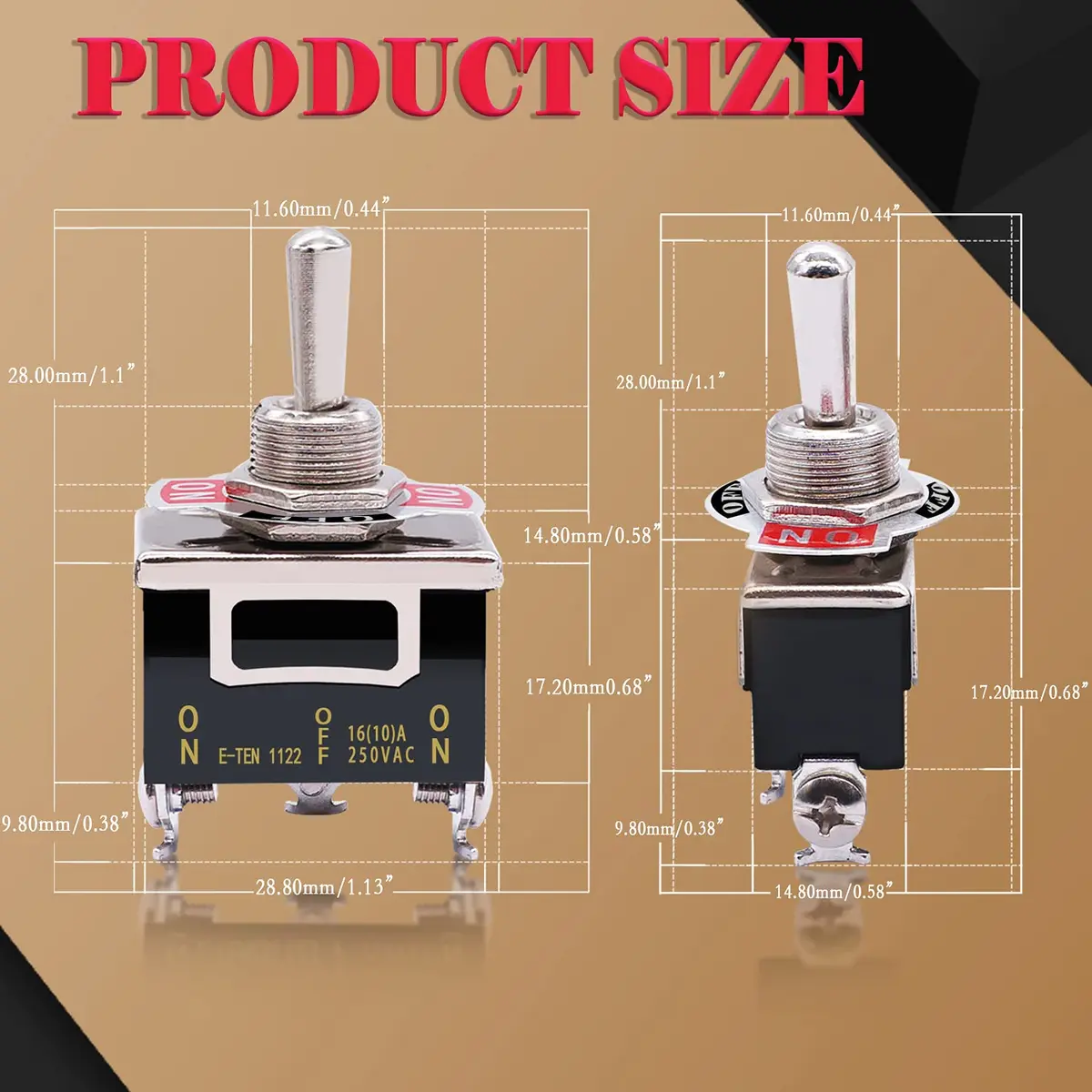 Twidec Heavy Duty SPDT Toggle Switch 16A 250V AC 3-Pin ON/Off/ON with Waterproof Cover (3-Pack) - view 6