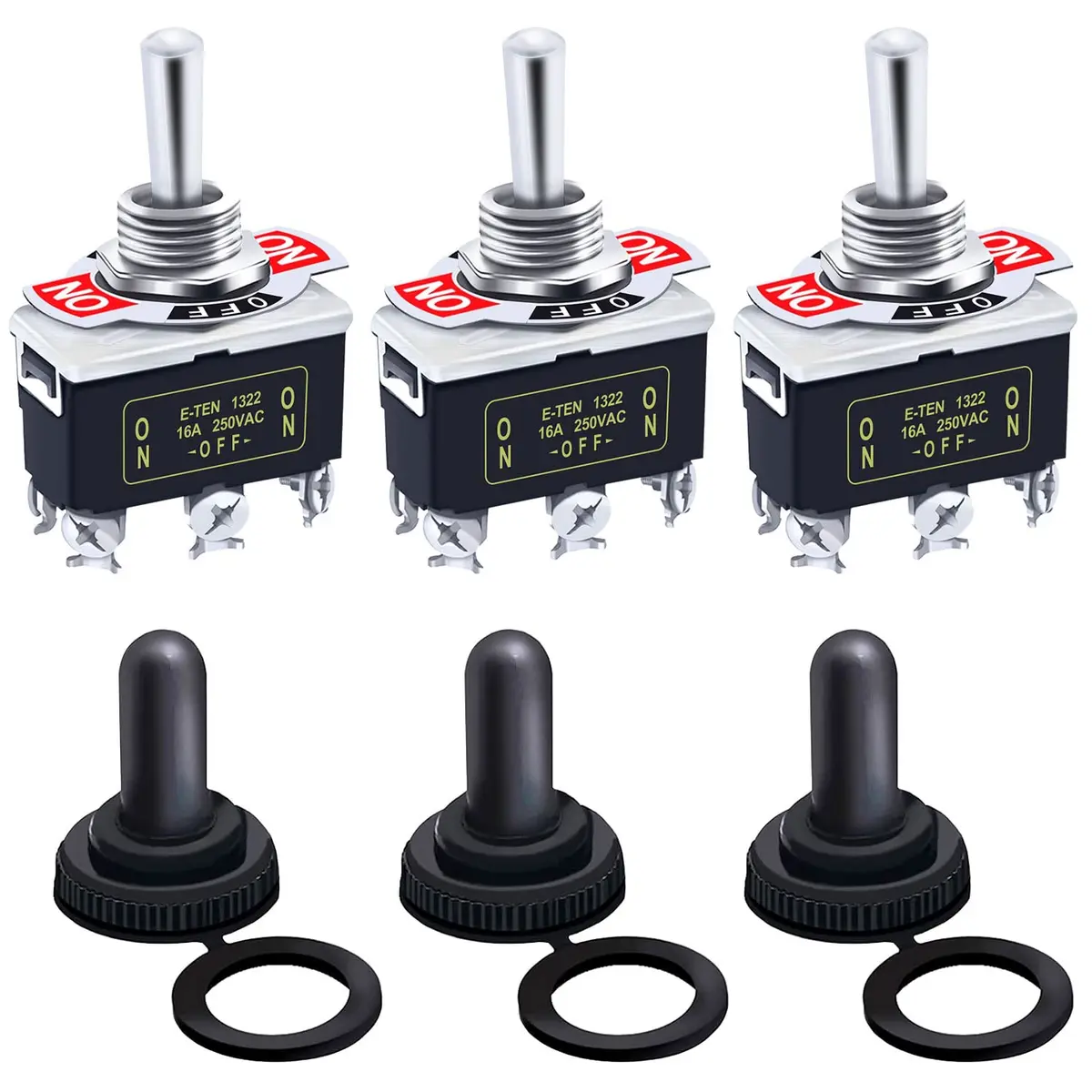 Twidec Heavy Duty Toggle Switch 16A 250V AC | Waterproof Metal Cap (33x20x57mm) - main product image