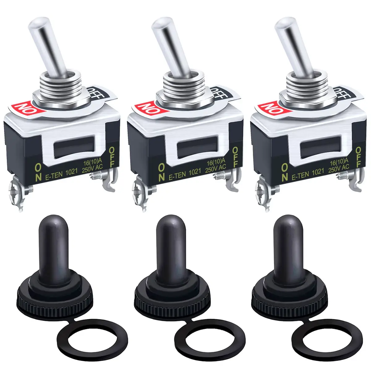 Twidec Heavy Duty SPST Toggle Switch 16A 250V AC (2-Pin, Black) | Waterproof Boot Cap Included - main product image