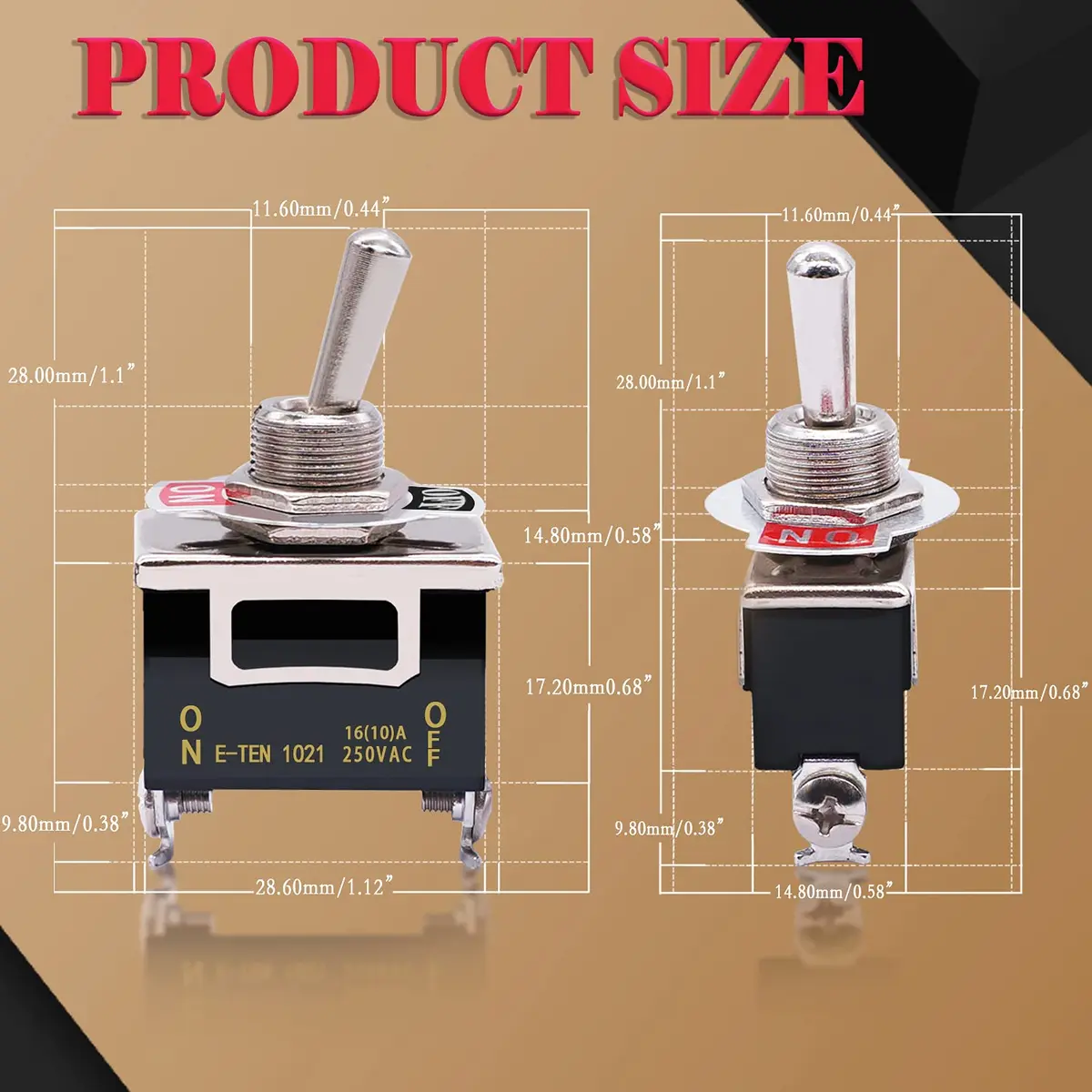 Twidec Heavy Duty SPST Toggle Switch 16A 250V AC (2-Pin, Black) | Waterproof Boot Cap Included - view 6